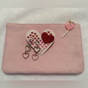 Valentines Theme Earrings and Heart Makeup Bag Set of 2